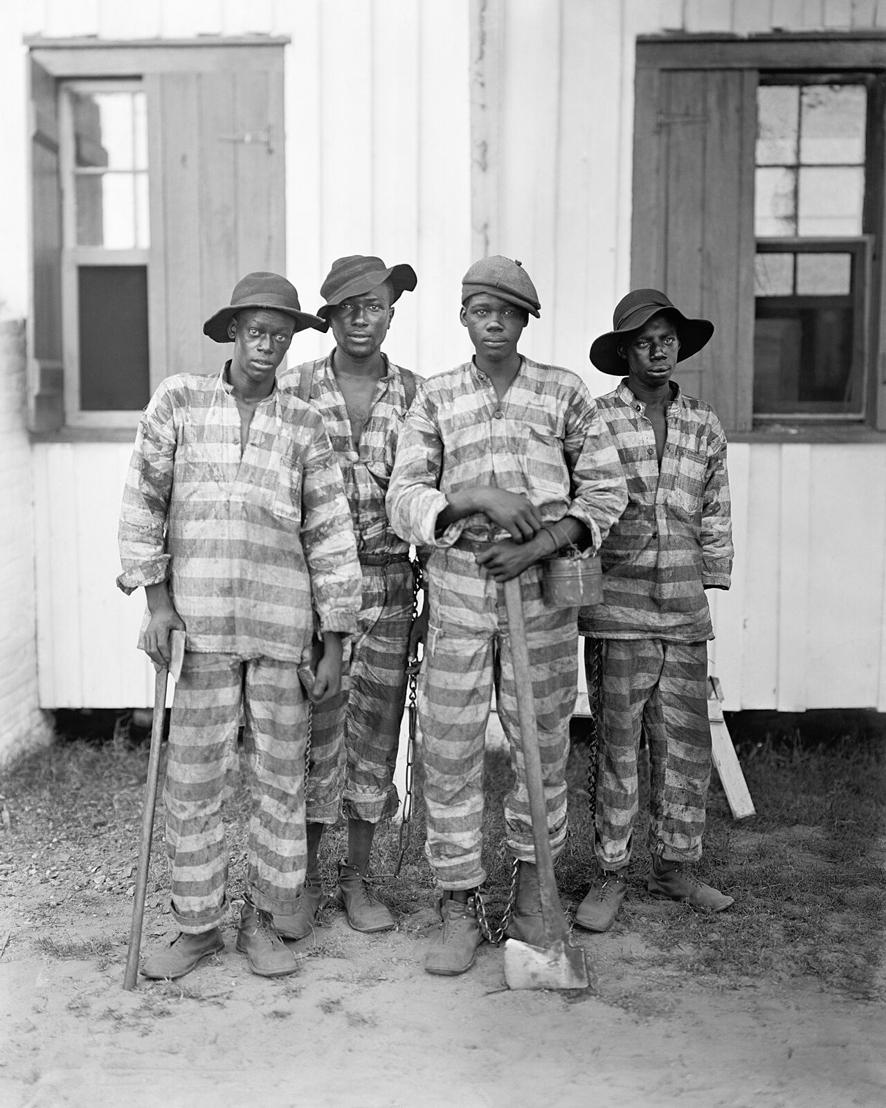 Southern chain gang of convicts working a roadside detail, early twentieth century